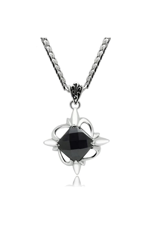 Alamode 20 in. High Polished No Plating Stainless Steel Chain Pendant with Synthetic Onyx, Jet