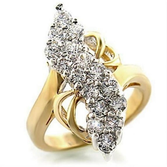 Alamode 2W017-5 Gold & Rhodium Brass Ring with AAA Grade CZ, Clear - Size 5