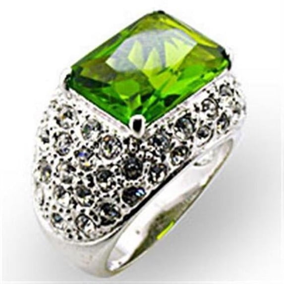 Alamode 32707-5 Rhodium Brass Ring with Synthetic Spinel, Peridot - Size 5