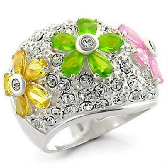 Alamode 34015-5 High-Polished 925 Sterling Silver Ring with AAA Grade CZ, Multi Color - Size 5