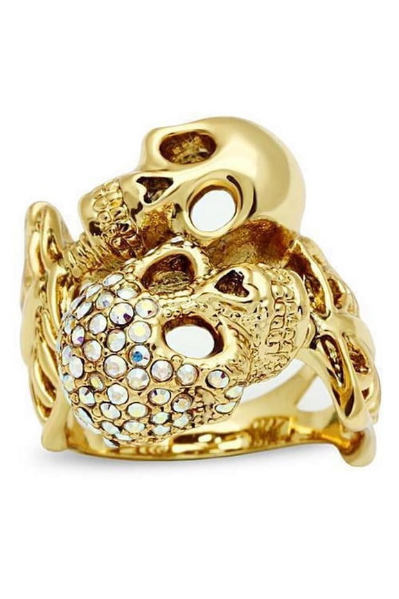 Alamode 3W007-10 Gold White Metal Ring with Top Grade Crystal, Rainbow Effect Aurora Borealis - Size 10