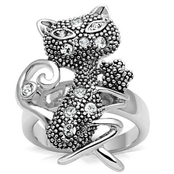 Alamode 3W036-5 Women Rhodium Brass Ring with Top Grade Crystal in Clear - Size 5