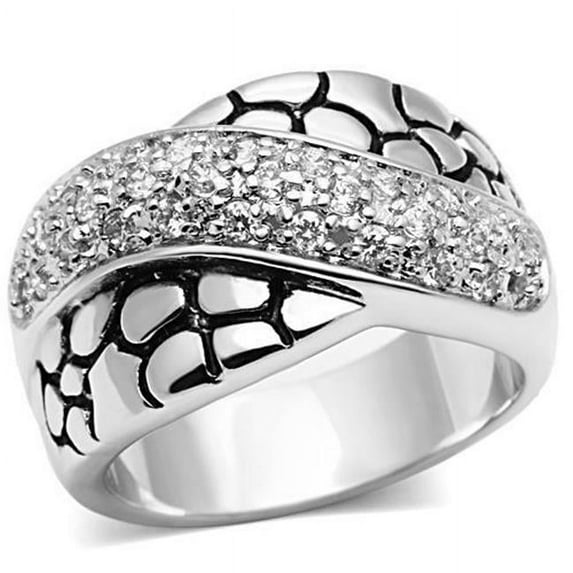 Alamode 3W037-7 Women Rhodium Brass Ring with AAA Grade CZ in Clear - Size 7