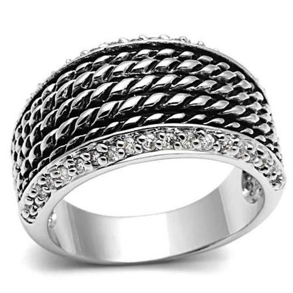 Alamode 3W065-5 Women Rhodium Brass Ring with AAA Grade CZ in Clear - Size 5