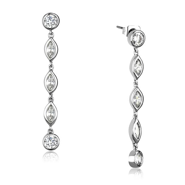 Alamode 3W1049 Women Rhodium Brass Earrings with AAA Grade CZ in Clear