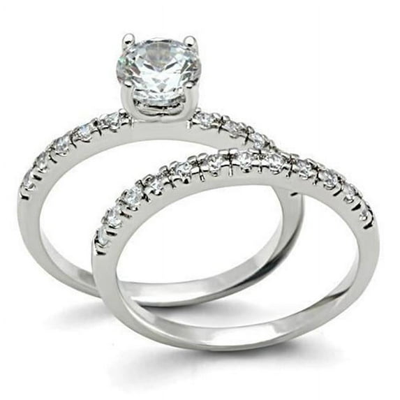 Alamode 3W105-7 Women Rhodium Brass Ring with AAA Grade CZ in Clear - Size 7