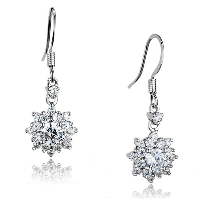 Alamode 3W1054 Women Rhodium Brass Earrings with AAA Grade CZ in Clear