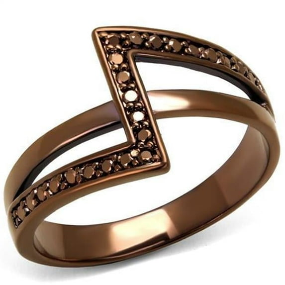 Alamode 3W1162-9 Women IP Coffee Light Brass Ring with AAA Grade CZ in Light Coffee - Size 9
