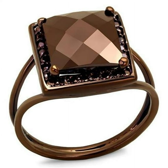 Alamode 3W1165-5 Women IP Coffee Light Brass Ring with AAA Grade CZ in Light Coffee - Size 5