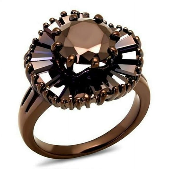 Alamode 3W1167-6 Women IP Coffee Light Brass Ring with AAA Grade CZ in Light Coffee - Size 6