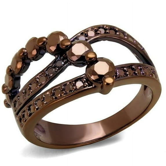 Alamode 3W1182-7 Women IP Coffee Light Brass Ring with AAA Grade CZ in Light Coffee - Size 7