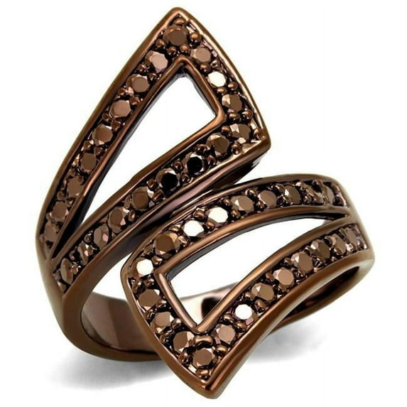 Alamode 3W1185-6 Women IP Coffee Light Brass Ring with AAA Grade CZ in Light Coffee - Size 6