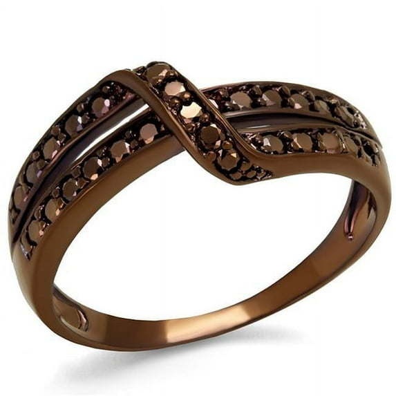 Alamode 3W1189-7 Women IP Coffee Light Brass Ring with AAA Grade CZ in Light Coffee - Size 7