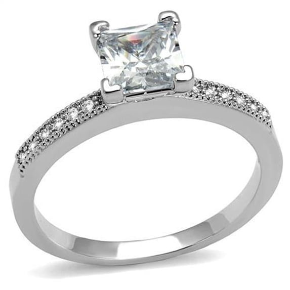 Alamode 3W1209-6 Women Rhodium Brass Ring with AAA Grade CZ in Clear - Size 6