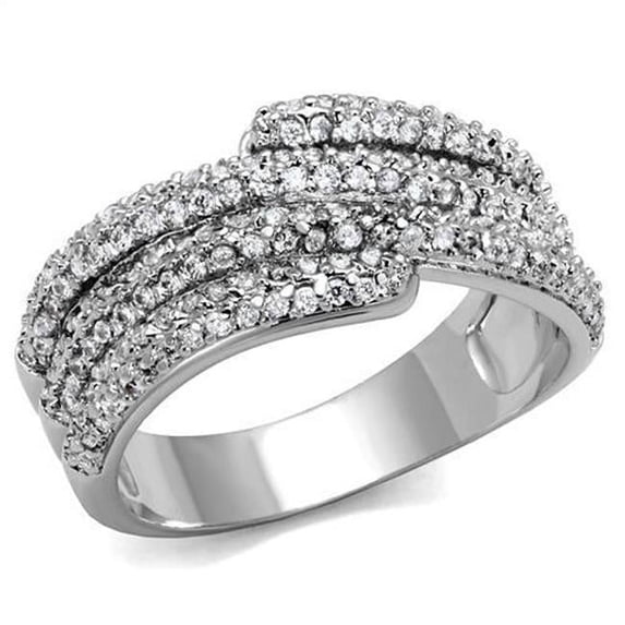 Alamode 3W1214-8 Women Rhodium Brass Ring with AAA Grade CZ in Clear - Size 8