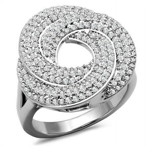 Alamode 3W1319-8 Women Rhodium Brass Ring with AAA Grade CZ in Clear - Size 8