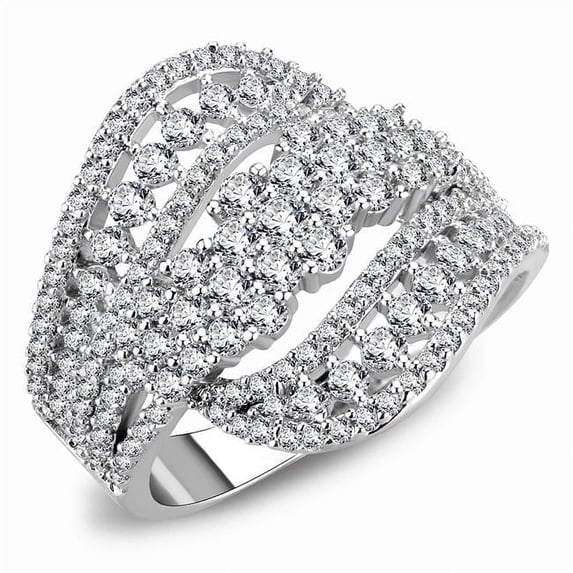 Alamode 3W1445-8 Women Rhodium Brass Ring with AAA Grade CZ in Clear - Size 8