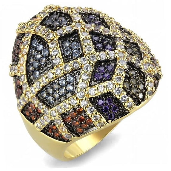 Alamode 3W1461-7 Women Gold & Ruthenium Brass Ring with AAA Grade CZ in Multi Color - Size 7