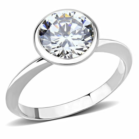 Alamode 3W1487-8 Women Rhodium Brass Ring with AAA Grade CZ in Clear - Size 8