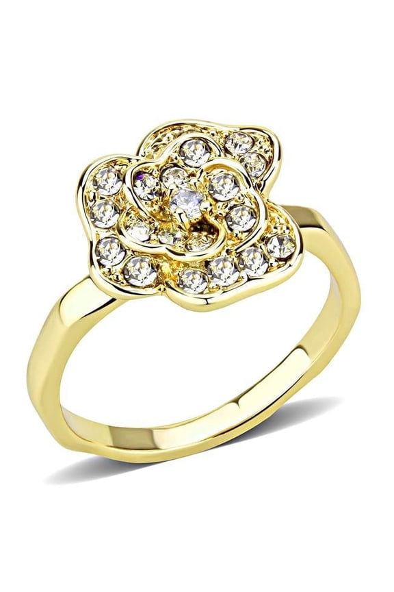 Alamode 3W1497-11 Women Gold Brass Ring with Top Grade Crystal in Clear - Size 11