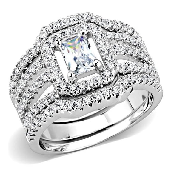 Alamode 3W1503-7 Women Rhodium Brass Ring with AAA Grade CZ in Clear - Size 7
