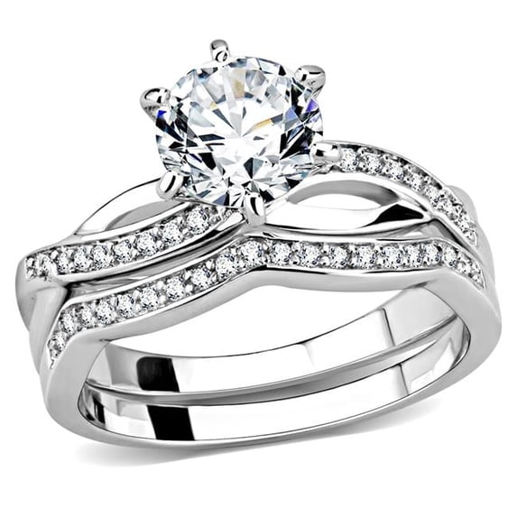 Alamode 3W1505-5 Women Rhodium Brass Ring with AAA Grade CZ in Clear - Size 5