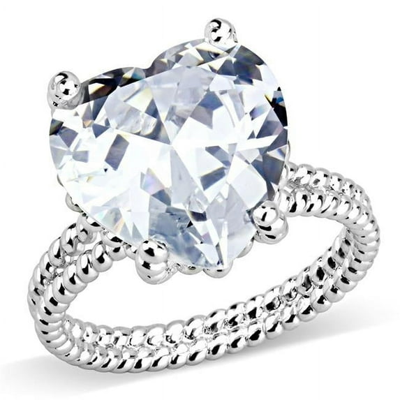 Alamode 3W1536-9 Women Rhodium Brass Ring with AAA Grade CZ in Clear - Size 9
