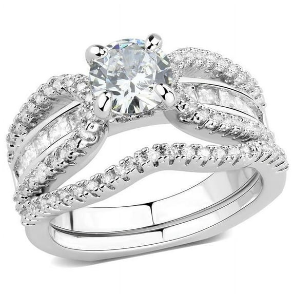 Alamode 3W1556-10 Women Rhodium Brass Ring with AAA Grade CZ in Clear - Size 10