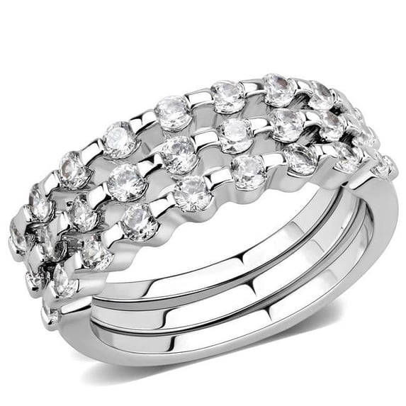 Alamode 3W1595-8 Women Rhodium Brass Ring with AAA Grade CZ in Clear - Size 8