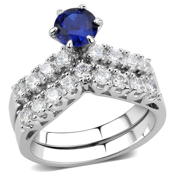 Alamode 3W1596-9 Women Rhodium Brass Ring with AAA Grade CZ in London Blue - Size 9