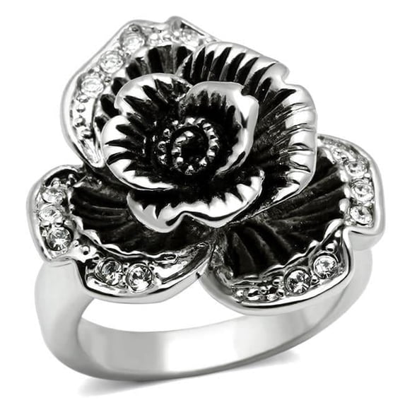 Alamode 3W198-8 Women Rhodium Brass Ring with Top Grade Crystal in Clear - Size 8