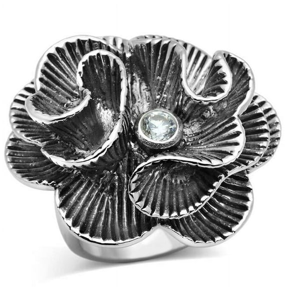 Alamode 3W245-8 Women Rhodium Brass Ring with AAA Grade CZ in Clear - Size 8