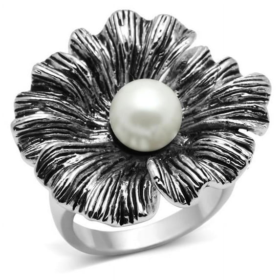 Alamode 3W259-8 Women Rhodium Brass Ring with Synthetic in White - Size 8