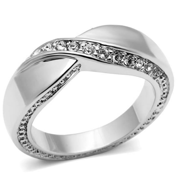 Alamode 3W264-7 Women Rhodium Brass Ring with Top Grade Crystal in Clear - Size 7