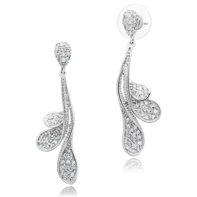 Alamode 3W299 Women Rhodium Brass Earrings with AAA Grade CZ in Clear