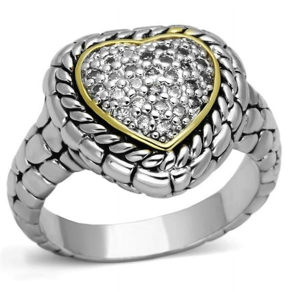 Alamode 3W333-7 Women Reverse Two-Tone Brass Ring with AAA Grade CZ in Clear - Size 7