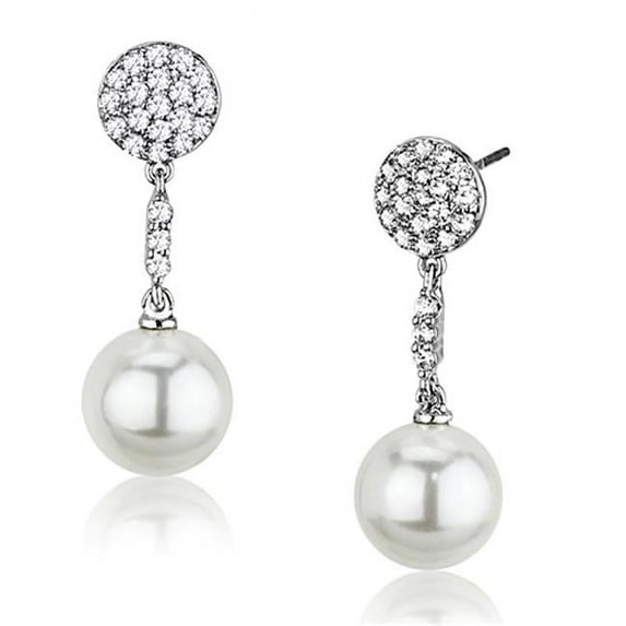 Alamode 3W350 Women Rhodium Brass Earrings with Synthetic in White
