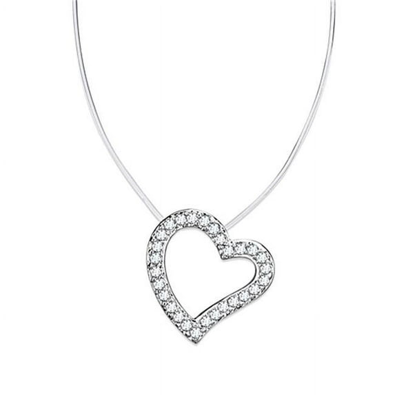 Alamode 3W420-16 Women Rhodium Brass Necklace with AAA Grade CZ in Clear - 16 in.