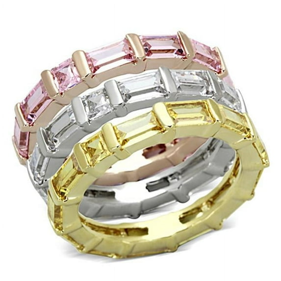 Alamode 3W473-6 Women Tricolor Brass Ring with AAA Grade CZ in Multi Color - Size 6
