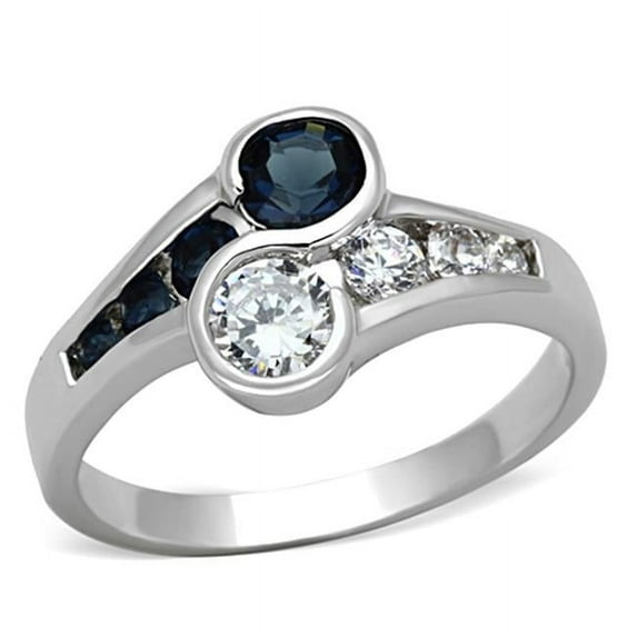 Alamode 3W494-9 Women Rhodium Brass Ring with Synthetic in Sapphire - Size 9