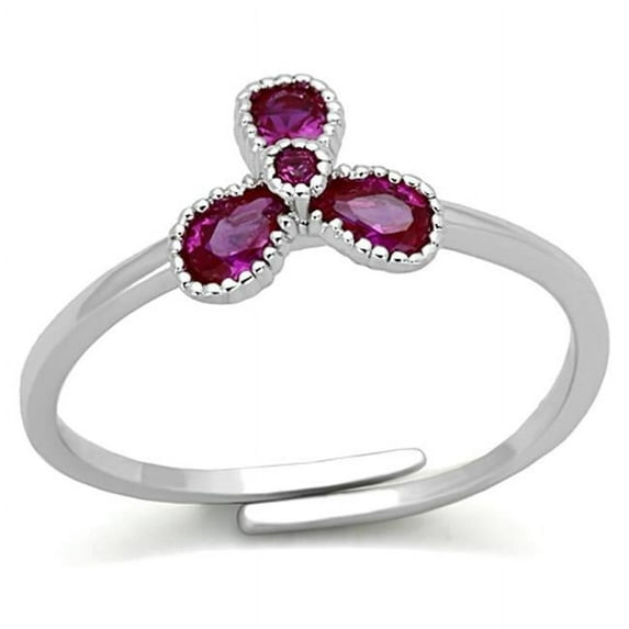 Alamode 3W521-9 Rhodium Brass Ring with Synthetic Corundum, Ruby - Size 9