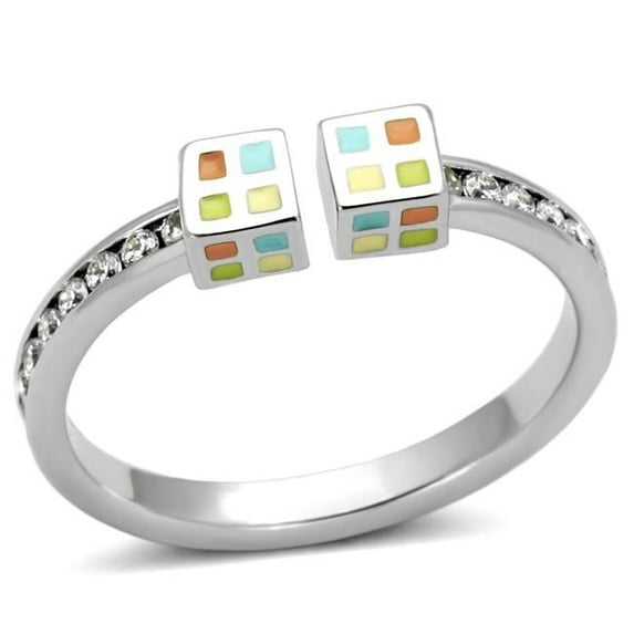 Alamode 3W525-9 Women Rhodium Brass Ring with AAA Grade CZ in Clear - Size 9