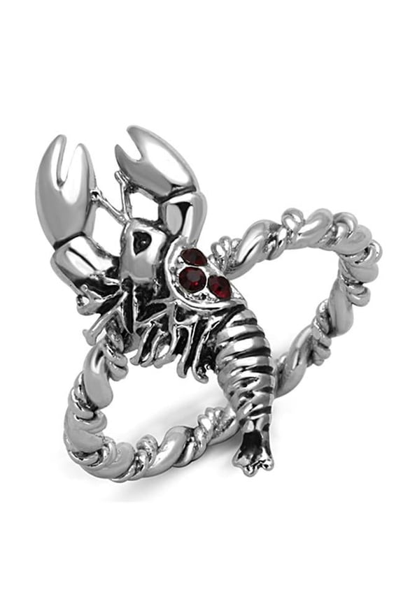 Alamode 3W563-7 Rhodium Brass Ring with Top Grade Crystal, Siam - Size 7