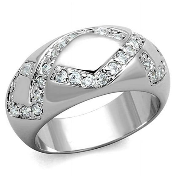 Alamode 3W582-6 Women Rhodium Brass Ring with AAA Grade CZ in Clear - Size 6