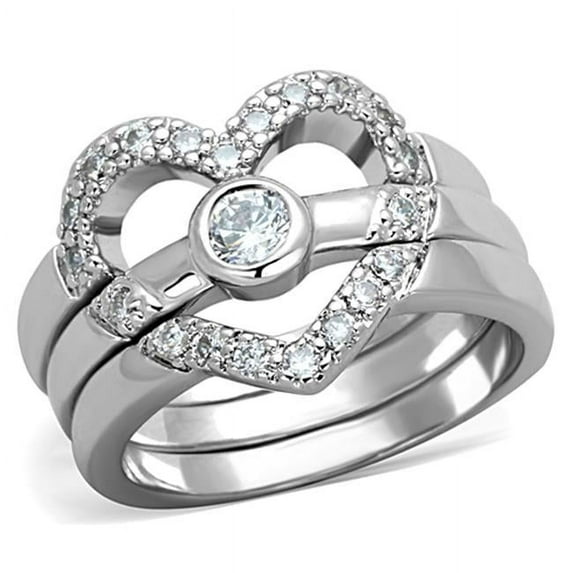 Alamode 3W591-6 Women Rhodium Brass Ring with AAA Grade CZ in Clear - Size 6