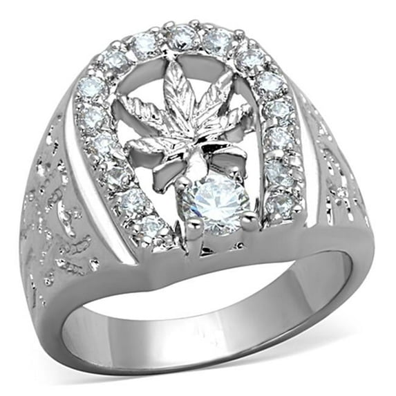 Alamode 3W595-7 Women Rhodium Brass Ring with AAA Grade CZ in Clear - Size 7