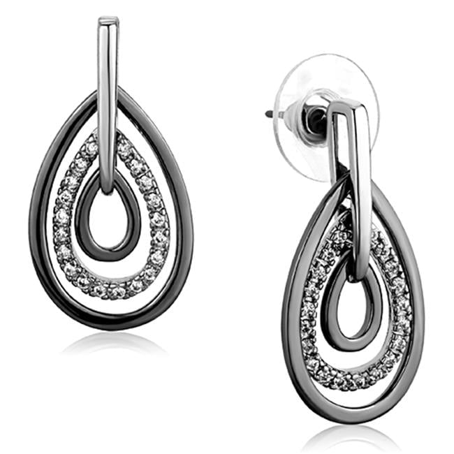 Alamode 3W616 Women Rhodium & Ruthenium Brass Earrings with AAA Grade CZ in Clear