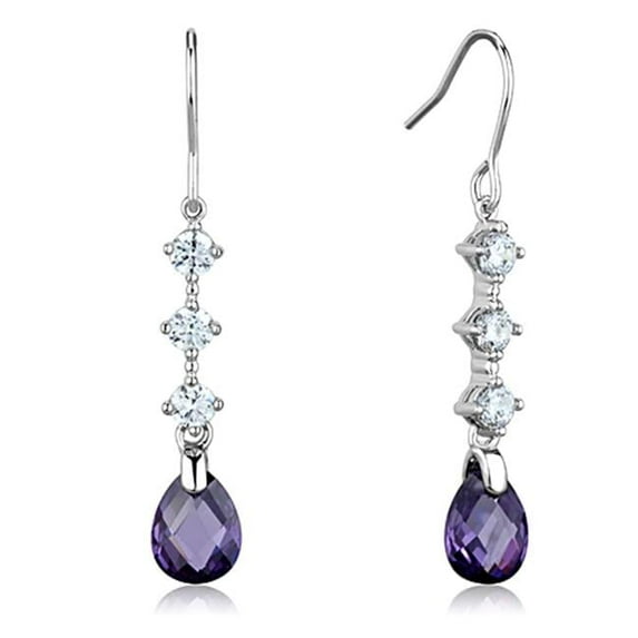 Alamode 3W635 Women Rhodium Brass Earrings with AAA Grade CZ in Amethyst