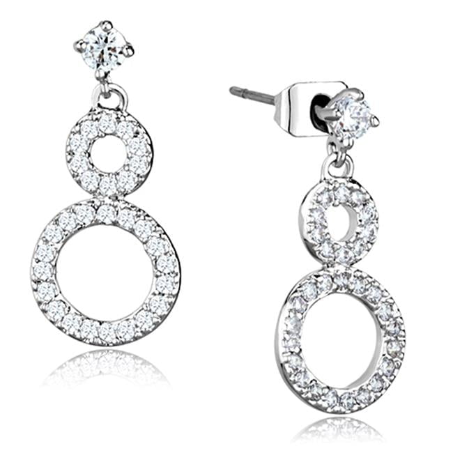Alamode 3W639 Women Rhodium Brass Earrings with AAA Grade CZ in Clear