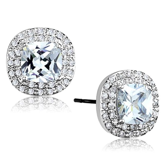 Alamode 3W651 Women Rhodium Brass Earrings with AAA Grade CZ in Clear